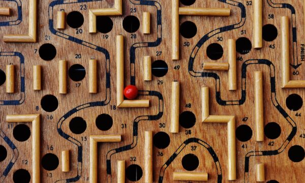 wooden labyrinth with ball